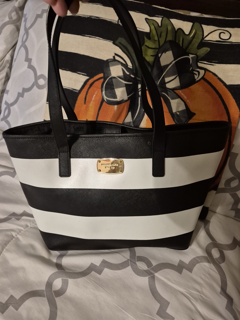 Michael Kors Black and White Striped Tote